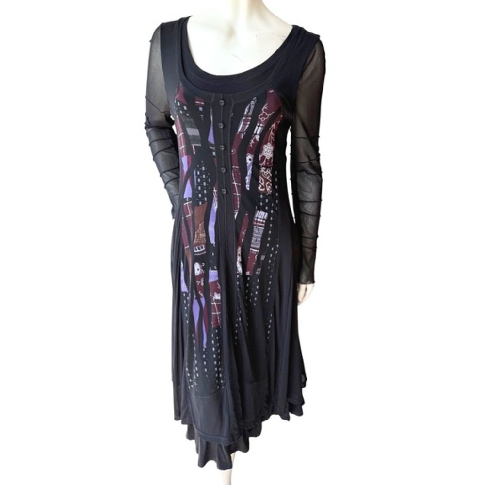 Dolce Vita Patchwork Maxi Dress Scoop Neck Sheer Mesh Y2K Whimsigoth Grunge S/M